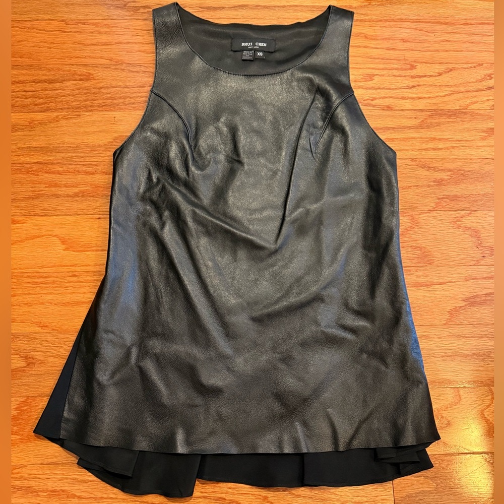 Shui Chen Designer Leather And Silk Top Size XS